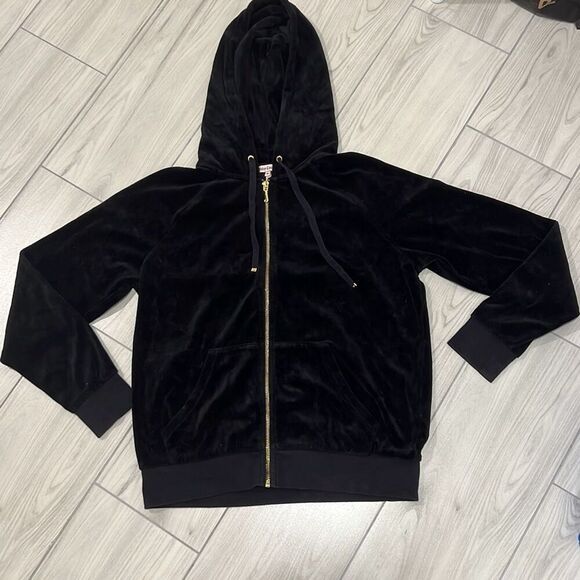 Juicy Couture women's black zipup sweater size medium vintage condition   check - Picture 2 of 6